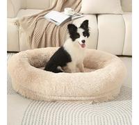 XIEMINLE Lit orthopédique pour chien et chat avec traversin à quatre côtés en peluche - Coussin chaud pour animal de compagnie - Coussin apaisant avec fond antidérapant (60 x 50 x 18 cm, marron clair)