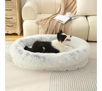 XIEMINLE Lit orthopédique pour chien et chat avec traversin à quatre côtés en peluche pour animal de compagnie - Coussin apaisant avec fond antidérapant (90 x 65 x 20 cm, gris clair)