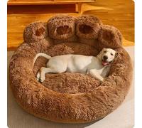 XIEMINLE Lit orthopédique pour chien et chaton, coussin cervical pour animal domestique chaud et anti-anxiété pour chiots et chatons, canapé en peluche avec fond antidérapant (50 x 50 x 33 cm, marron)