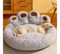 XIEMINLE Lit orthopédique pour chien et chaton, coussin cervical pour animal domestique chaud et anti-anxiété pour chiots et chatons, en peluche avec fond antidérapant, (50 x 50 x 33 cm, gris)