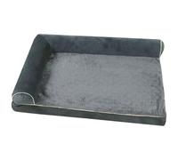 XIEMINLE Lit orthopédique pour chien - Lit en peluche apaisante et confortable avec housse amovible lavable et fond antidérapant (75 x 50 x 14 cm, gris foncé)