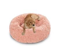 XIEMINLE Lit orthopédique rond en forme de donut pour chien - Lit apaisant et anti-anxiété pour animal de compagnie - Matelas lavable avec fond antidérapant (140 cm, rose)