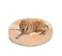 XIEMINLE Lit orthopédique rond et moelleux en forme de beignet pour animal de compagnie - Lavable en machine - Matelas anti-anxiété pour chiot et chat (100 cm, beige)