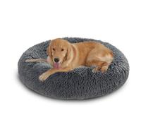 XIEMINLE Lit orthopédique rond et moelleux en forme de beignet pour animal de compagnie - Lavable en machine - Matelas anti-anxiété pour chiot et chat (140 cm, gris foncé)