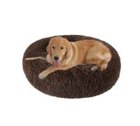 XIEMINLE Lit orthopédique rond et moelleux en forme de beignet pour animal de compagnie - Lavable en machine - Matelas anti-anxiété pour chiot et chat (100 cm, marron)