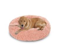 XIEMINLE Lit orthopédique rond et moelleux en forme de beignet pour animal de compagnie - Lavable en machine - Matelas anti-anxiété pour chiot et chat (120 cm, rose)