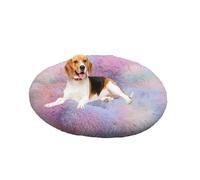 XIEMINLE Lit orthopédique rond pour chien - Lit moelleux en peluche anti-anxiété - Chaud - Lavable - Tapis doux en forme de beignet avec fond antidérapant (90 cm, multicolore)