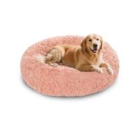 XIEMINLE Lit rond en forme de beignet pour chien - Confortable - Anti-anxiété - Lavable en machine - Matelas moelleux pour chat et chat avec fond antidérapant (140 cm, rose)