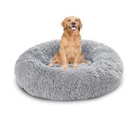 XIEMINLE Lit rond en forme de beignet pour chien - Confortable - Anti-anxiété - Lavable en machine - Matelas moelleux pour chat - Avec fond antidérapant (140 cm, gris clair)