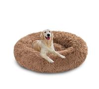 XIEMINLE Lit rond en forme de donut pour chien - Lit chaud et moelleux anti-anxiété - Lavable en machine - Avec fond antidérapant (120 cm, kaki)