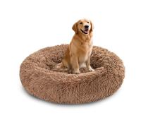XIEMINLE Lit rond en forme de donut pour chien - Lit moelleux anti-anxiété pour chiens de taille moyenne et grande - Lavable en machine - Matelas apaisant pour chiot avec fond antidérapant (90 cm