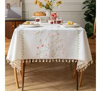 XIEMINLE Nappe rectangulaire en coton et lin avec motif floral vintage avec pompons - Nappe d'intérieur anti-poussière pour salle à manger, pique-nique, décoration de fête (160 x 100 cm, style 1)