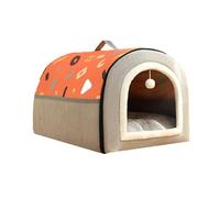 XIEMINLE Niche pliable auto-chauffant avec coussin amovible et lavable pour animal domestique - Lit apaisant - Igloo portable pour chiots et chats (50 x 39 x 36 cm, orange)