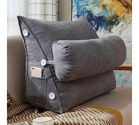 XIEMINLE Oreillers lombaires avec cou réglable, soutien lombaire triangulaire pour canapé-lit, tête de lit, coussin de lecture, coussin de dossier pour lit, canapé, lecture, 60 x 50 x 22 cm, gris