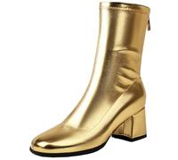 XIEPP Bottines à fermeture éclair pour femme - Couleur unie - Talon bloc - Chaussures de fête, or, 43 EU