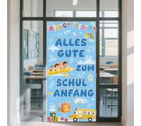 Xietaea Bannière décorative pour la rentrée des classes - Bleu - « Alles Gute zum Schulanfang » - Fond pour fille et garçon - Rentrée scolaire - Décoration de fête pour porte - 185 x 90 cm