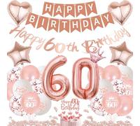 Xietaea Décoration 60e anniversaire femme or rose - 60 ballons de décoration d'anniversaire Happy Birthday Guirlande de gâteau Décoration de gâteau Ballon géant et confettis pour 60e anniversaire