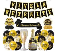 Xietaea Kit Ballon Décoration Retraite, Bannière Vive La Retraite Ballons et Echarpe, Banderole Heureuse Départ Décorations de Table pour Fête Homme et Femme