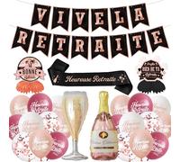 Xietaea Kit Ballon Décoration Retraite, Bannière Vive La Retraite Ballons et Echarpe, Banderole Heureuse Départ Décorations de Table pour Fête Homme et Femme