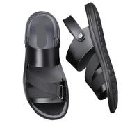 XIEweiZHI Pantoufles en Cuir for Hommes, Chaussures Plates de Luxe, Sandales d'été, de Plage, décontractées, for l'extérieur, for la Maison pour l'extérieur(Black Sandals,43)