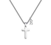 XIEXIELA Collier avec pendentif en forme de croix initiale pour garçons et hommes - Acier inoxydable - Cadeau de première communion et de baptême, Métal, Zircone cubique