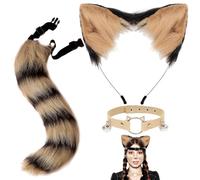 XIEXIESHER 3 Pièces Serre Tete Chat Fille Set, Fille Chat decoration,Fausse Fourrure Fox Tail Cat Wolf Cosplay Costume Set Halloween Christmas Cosplay D'animal Accessoire(Jaune/Noir)