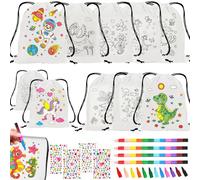 XIEXIESHER 8 Sacs à Dos à Colorier avec 4 Crayons de Cire Empilables 12 Couleurs en 1 Anniversaire Licorne Kit Coloriage Sac DIY Customisable Canvas Makeup Bag Case For Colouring Creative Leisure