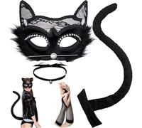 XIEXIESHER Masque Renard Set, Masque à fourry Fox Tail Thérian Paws, Fausse Fourrure Fox Tail Cat Wolf Cosplay Costume Set Halloween Christmas Cosplay D'animal Accessoire