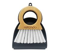 Xifando Mini balai et pelle à poussière pour ménage - Manche en bambou - Ensemble de petite brosse de bureau - Brosse de nettoyage pour clavier avec pelle - Manche rond en bambou