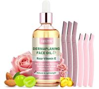 XIFEPFR Kit de dermaplaning visage, huile au rosier et à l'acide vitamine E, huile de rasage avec outils de dermaplanification pour femmes, rasoir visage, adoucit la zone avant et après le rasage