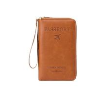Xifyjus Porte-passeport en cuir pour voyage, portefeuille familial avec blocage RFID, joli organiseur de documents pour femme, étui fin pour homme, protecteur multifonction avec fermeture éclair