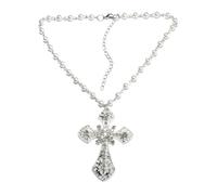 XIGAWAY Alternativité Fashion Croix Collier Femme Géométrique Alliage Pendentif Perle Noir Chaîne Perle, 1, Métal, Pas de gemme