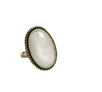 XIGAWAY Bague ovale vintage pour femme, motif floral ajouré avec grande pierre précieuse, motif vache imprimé bague en alliage galvanisé, Métal, Aucune pierre précieuse