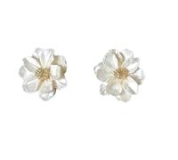 XIGAWAY Boucles d'oreilles à tige en forme de fleur pour femme, boucles d'oreilles florales blanches et beiges, bijoux géométriques en acier inoxydable, Petit, Métal, Pas de pierre précieuse