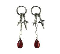 XIGAWAY Boucles d'oreilles créoles en forme de goutte avec détails en forme d'étoile, unisexe en alliage galvanisé pour un usage quotidien (rouge/noir), Small, Métal, Pas de gemme