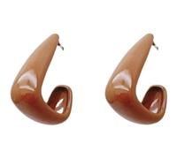 XIGAWAY Boucles d'oreilles de style français, 2 x 1,5 cm, en forme de U, émail cuit, beige marron, alliage de 5,4 g, boucles d'oreilles de bureau pour femme, Small, Métal, Pas de gemme