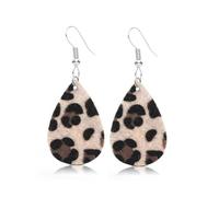 XIGAWAY Boucles d'oreilles double face en cuir avec imprimé léopard, boucles d'oreilles pendantes creuses pour femmes et hommes, accessoires d'oreilles géométriques à motif animal, Small, Polyuréthane