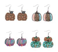 XIGAWAY Boucles d'oreilles en bois pour femme Motif léopard citrouille double face, Small, Bois, Pas de gemme