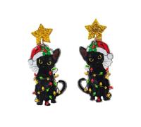 XIGAWAY Boucles d'oreilles en forme de chat noir avec clochette de Noël pour femme, boucles d'oreilles à tige festives en acrylique avec motif félin, Small, Acrylique, Pas de gemme