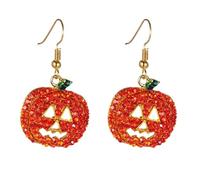 XIGAWAY Boucles d'oreilles en forme de citrouille d'Halloween, boucles d'oreilles à tige avec strass, jolies boucles d'oreilles pendantes pour femme (orange)