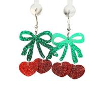 XIGAWAY Boucles d'oreilles en forme de cœur de cerises pour femme avec nœud en acrylique sur le thème des fruits pour la Saint-Valentin, Small, Acrylique, Pas de gemme