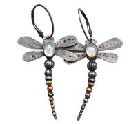 XIGAWAY Boucles d'oreilles en forme de libellule pour femme - Boucles d'oreilles pendantes en pierre de lune bleue, alliage galvanisé, bijoux vintage nature, cadeau léger 8 g