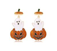 XIGAWAY Boucles d'oreilles Halloween fantôme citrouille pour femme, boucles d'oreilles pendantes en alliage de zinc avec accents de cristal