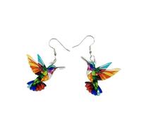 XIGAWAY Boucles d'oreilles oiseaux colorées, acrylique imprimé oiseau, 4 couleurs de style rétro, boucles d'oreilles unisexes, bijoux animaux vintage en fer, Small, Acrylique, Pas de gemme