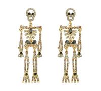 XIGAWAY Boucles d'oreilles pendantes élégantes en forme de tête de mort pour femme, strass étincelants, Small, Métal, Pas de gemme