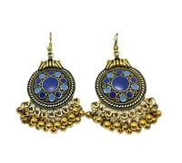 XIGAWAY Boucles d'oreilles pendantes en forme de disque vintage avec franges en métal émaillé, bleu, noir, beige, Small, Métal, Pas de gemme