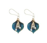 XIGAWAY Boucles d'oreilles pendantes en forme de fleur et perles pour femme, élégantes boucles d'oreilles pendantes en alliage bleu vert, 6 x 2,4 cm, bijoux de style rétro vintage, Small, Métal, Pas