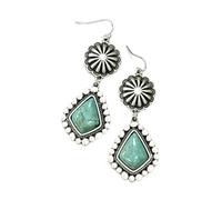 XIGAWAY Boucles d'oreilles pendantes en forme de larme style turquoise vintage pour femme, argent géométrique, bijoux bohème
