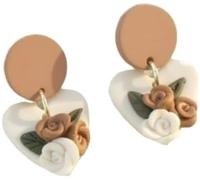 XIGAWAY Boucles d'oreilles pendantes faites à la main en argile polymère en forme de cœur et de feuille 3D pour femme (6 options de couleur), Small, argile polymère, pas de pierres précieuses