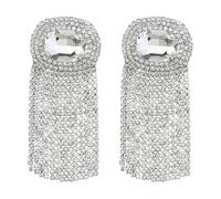 XIGAWAY Boucles d'oreilles pendantes ovales avec franges en cristal, boucles d'oreilles pendantes en verre floral pour femme, Small, Strass, Pas de gemme